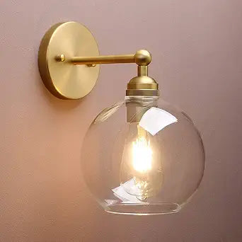 Yosoan Brass Boho Vanity Vintage Gold Bathroom Wall Sconce, Indoor Hardwired Wall Mounted Industrial Fixture Lights with Double Hole Round Glass Lamp for Mirror, Living Room, Hallway(Antique)