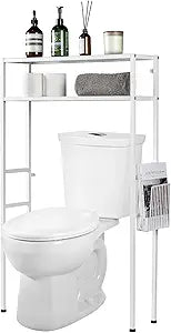 MyGift Over The Toilet Storage, 2-Tier Over Toilet Bathroom Organizer with Removable Magazine Holder Basket, Fit Most Toilets, Space-Saving, Easy Assembly, White