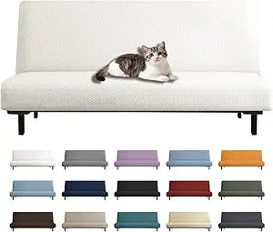 YEMYHOM Futon Cover Latest Jacquard Design High Stretch Armless Sofa Bed Slipcover Anti-Slip Furniture Protector with Elastic Bottom (Futon, White)