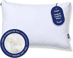Casper Sleep Original Cooling Pillow, Standard Size  Medium Soft Feel, Down-Alternative Fill, Supports Side, Back & Stomach Sleepers, Neck Pain Relief, Machine Washable