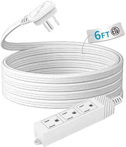 TiFFCOFiO Flat Plug Extension Cord, 6 FT 3 Prong Outlet Strip, 3 Grounded Outlets for Home Office and Travel, 13A/1625W, ETL Listed