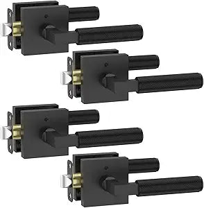 Asidrama 4 Pack Black Privacy Door Handles, Door Lever with Door Knobs Indoor for Bedroom or Bathroom, Heavy Duty Door Handles Interior with Locks for Left Right Sided Doors