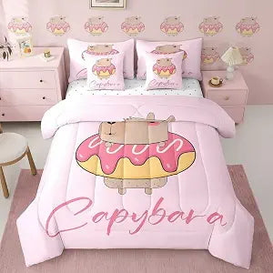 Erosebridal Girly Capybara Twin Size Comforter Set 7 Pcs for Girls Kids