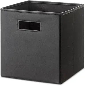 Whitmor 6 Pack 12 Inch Black Foldable Diamond-Patterned Faux Leather Storage Cube Bins with Handles  Ideal for Living Room, Bedroom & Office Organization