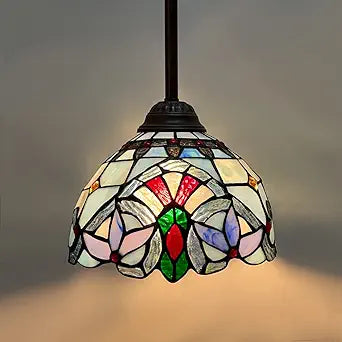 Capulina Tiffany Lamp Mini Stained Glass Pendant Light Blue Victorian Style Hanging Lamp for Kitchen Island Dining Room Bar Hallway Home Office 8 Inches