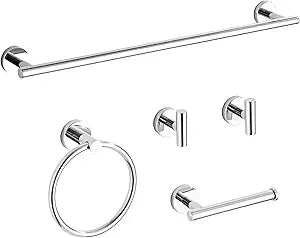Chrome Bathroom Hardware Set 5 Piece with Towel Racks for Bathroom, SUS304 Stainless Steel Bath Towel Bar Set, 24 Inch Wall Mounted Accessories Kit