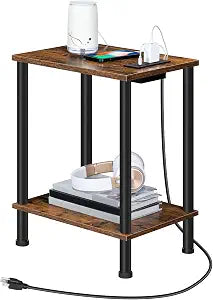 HOOBRO Side Table with Charging Station, Small End Table with USB Port and Outlet, Nightstand with 2-Layer Storage Shelves for Small Spaces, Living Room, Bedroom, Stable Frame, Rustic Brown BF09UBZ01