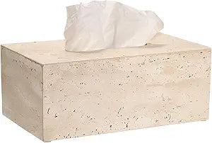 Sumnacon Rectangular Tissue Box Cover Natural Travertine Tissue Cover with Pads,Heavy Duty Stone Tissue Box Holder,Gorgeous Tissue Holder for Toilet Bathroom Kitchen Living Room Table,Light Beige
