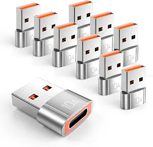 10Pack 200W USB C to USB Adapter,480MB Data Transfer USB C Converter