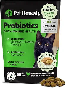Cat Probiotics Crunchy Creamy Chews for Digestive Health - Cat Constipation + Occasional Diarrhea Relief - Daily Probiotics for Cats with Prebiotics Fiber Gut Flora Sensitive Stomach (90-Day Supply)