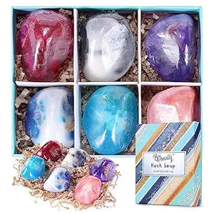 Soap Bar Sets - Bff Beauty 6pcs Hand Face Body Bar Soap Birthday Valentine Gift Set for Women, Perfect Gemstone Soap Rocks Set for Women & Men Moisturizing Skin, Best Gift Ideal for Birthday Gifts