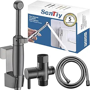 SonTiy Handheld Bidet Toilet Sprayer Gunmetal, Cloth Diaper Sprayer Bathroom Hand Held Jet Spray Bidet Attachment for Toilet with Adjustable Pressure Control, Solid Brass, 7.2" Bidet Wand