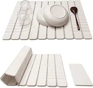 Stone Drying Mat for Kitchen Counter, 23.62"X15.35" Absorbent Diatomaceous Collapsible Quick Drying Dish MatsRoll This Non-Slip Highly Absorbent Drying Mat Into a Compact Size for Seamless Storage