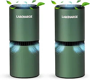 Lab Charge Small Ionic Air Purifier for Home & Bedroom Γ Silent HEPA Filter Γ Covers 250 Sq Ft - Free Cleaner for Pets, Hair, Smoke, Dust, Odors & Dander Γ Compact & Green Design - Pack of 2