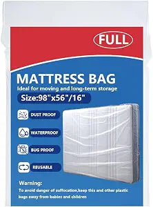 Plastic Mattress Bag for Moving Storage, Mattress Protector Cover ,Mattress Bag for Disposal (Full)