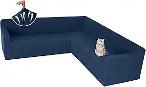 ALIECOM Stretch Corner Sectional Couch Covers L Shape Sofa Covers Washable Sectional Slipcovers U Shape Jacquard Living Room Pet Dogs Furniture Protector with Elastic Bottom (Navy Blue, Large)