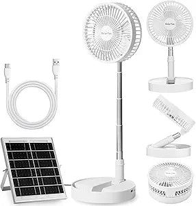 Aurelema Solar Battery-operated Portable Standing Fan with Solar Panel, 8" Rechargeable USB Telescopic Foldable Pedestal Desk Fan, 5200mah Battery, Adjustable Height, 3 Speeds, for Bedroom Home