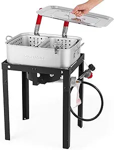 OuterMust 58,000 BTU Outdoor Fish Fryer with Baskets and Lid, 18 Qt. Propane Deep Fryer and 2 Inner Baskets, Ideal for Frying Fish, Chicken Wings, French Fries