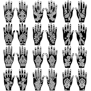 Henna Tattoo Stencils Kit for Hand, 24 Sheets Indian Arabian Temporary Tattoo Template Mehndi Stencil Stickers