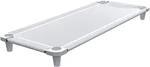 Acrimet Nap Cot for Kids, Portable Toddler Child Bed, Stackable, 52" L (Stainless Steel Tubes) (White Breathable Mesh Fabric - White Feet) (1 Pack)