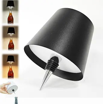 Neioaas Wireless Wine Bottle Lamp, Rechargeable 3 Color Dimmable, Black