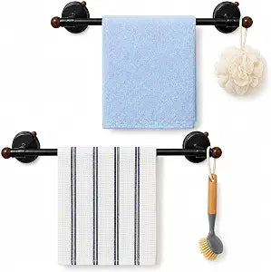 2 Pack 16" Black Suction Cup Towel Bar,NoDrill Kitchen Towel bar