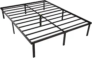 Amazon Basics Sturdy Heavy-Duty Non-Slip Platform Bed Frame, Steel Slats Support, Noise Free, Easy Assembly, No Box Spring Needed, 14 Inch Storage Height, Queen Size, Black