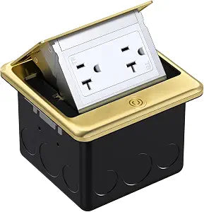 WEBANG Pop Up Floor Outlet Box with 20 Amp Tamper-Resistant Receptacle Outlet, Corrosive Resistant Hardware, ETL Listed, Gold