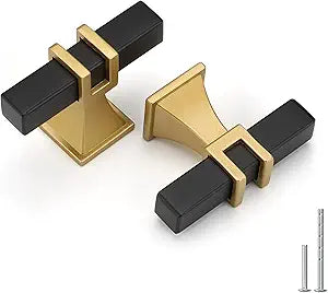 Haliwu 30 Pack Cabinet Knobs Black and Gold T-bar Drawer Dresser Pulls Handles, Kitchen Cabinets Knobs Soild Zinc Aolly Whole Upgrade