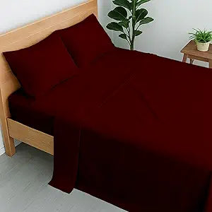 Cottington Lane 100% Cotton Queen Sheet Set, 4 Piece Burgundy Luxury Hotel Quality Sheets, Deep Pocket Fits 8-16 Inch Mattress, Breathable, Durable, Cooling Sheets with Smooth Satin Weave