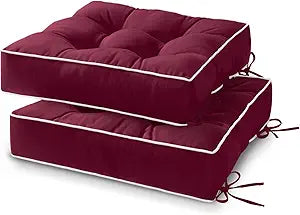 HARBOREST Outdoor Chair Cushions Set of 2, Tufted Patio Chair Cushions with Ties, Square Corner Outdoor Cushions for Patio Furniture, Lawn Chairs, Wicker Chairs, 19" x 19" x 5", Burgundy