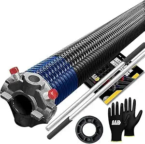 Garage Door Torsion Spring 283x2x40 for Right Side of Garage Door with Winding Bars, 1" Nylon Bushing, and Gloves Heavy Duty Precision E-Coating 5-Year Warranty Minimum 30,000 Cycles (Black Cone)