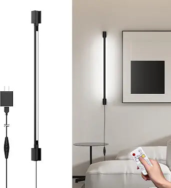Aipsun 23.6inch Plug in Wall Sconces Black Wall Light with Remote Modern LED 3 Color Temperatures Sconces Wall Lighting for Living Room Bedroom Hallway