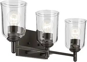 KICHLER Shailene 3-Light Bathroom Vanity Light Fixture with Clear Glass in Olde Bronze, Updated Traditional Style for Vanities Over Mirror (21" x 8.25"), 45574OZCLR