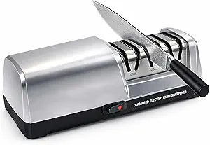 Electric Knife Sharpener for Kitchen, 3-Stage Professional Kitchen Knife Sharpener with 15 Precision Angle Guide, Fast & Portable Stainless Steel Grinding Tool for Sharpening, Repairing & Polishing