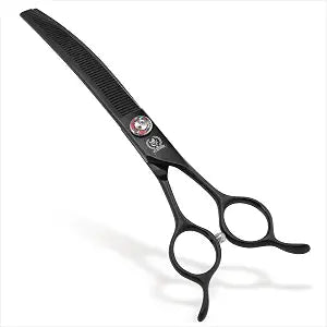 7.5" Curved Thinner Dog Grooming Scissor, Japanese 440C High-Cobalt Steel 25 Blade, Professional Thinning & Texturizing Shears for Pets, Black