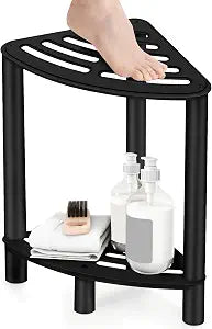 VOTZAAQ Stainless Steel Shower Stool, Double Layer Corner Shower Bench for Inside Shower, Shower Foot Rest for Shaving Legs, Matte Black Shower Seat for Small Bathroom