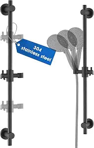 All Metal Shower Slide Bar with Adjustable Handheld Shower Head Holder, 25 Inch SUS304 Stainless Steel Shower Rail, Replacement for RV, Camper, Hotel & Bathroom, Polished Matte Black