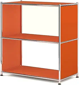 32-Inch 2-Tier Metal Bookcase, Open Shelf Storage Organizer for Living Room, Bedroom, Side Table or Nightstand Use, Modern DIY Assembly, Orange