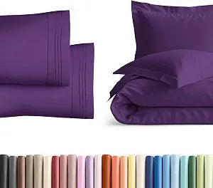Duvet Cover Full Size Set + 2 Pillowcases with Shams Bundle - Soft Full Size Duvet Cover - Hotel Luxury, Easy Care & Fade Free w/ Zipper Closures & Ties - Comfy, Cozy Breathable Bedding Set (Purple)