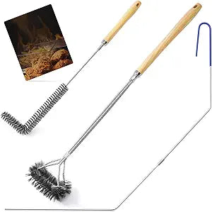 Fryer Cleaning Tools, 3 PCS Stainless Steel Deep Fryer Cleaning Tools, with Deep Fryer L-Shaped Brush, Long Handle Basket Brush and Fryer Cleanout Rod for Restaurants (Stainless Steel, Sliver)
