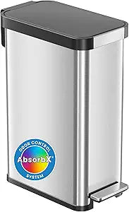 iTouchless SoftStep EXP 50 Liter / 13.2 Gallon Slim Step Pedal Kitchen Trash Can with Odor Filter, Indoor Recycling Bin, Soft Close Lid Stainless Steel Dent-Proof Plastic Lid Home Office Work Business