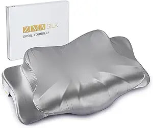ZIMASILK 22 Momme Mulberry Silk Cervical Pillow Case with Hidden Zipper, 6A Grade Pure Silk Pillow Cover for Side Back Stomach Sleepers, Pillowcase Only, 1pc (Gray)