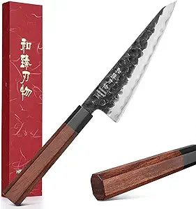 HEZHEN 5.8 inch Multi-purpose Honesuki Knife,10Cr15CoMoV Steel Core,Triple-layer Composite Steel,Redwood Handle,Professional Kitchen Knife - Razor Sharp