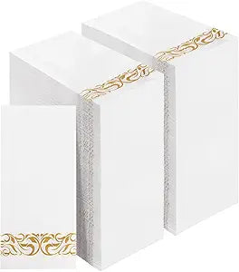 BESTVIP 400 Pack Disposable Paper Napkins,3-Ply Dinner Napkins with Gold Trim for Guests,Bathroom Paper Hand Towels Soft and Absorbent,Perfect for Christmas,Kitchen,Dinner,Party,Wedding or Event