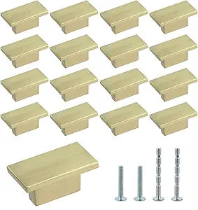 Mcredy Cabinet Knobs 16 Pcs Brushed Gold Rectangle Dresser Handles with Screws Zinc Alloy Knobs for Cabinets and Drawers, 16mm/0.63" Hole Distance
