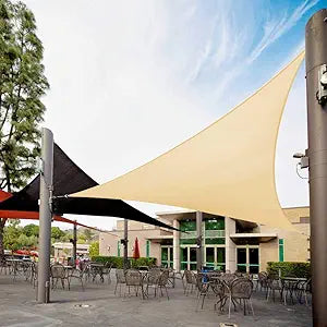 Royal Shade 22' x 22' x 22' Beige Triangle Sun Shade Sail Canopy Outdoor Patio Fabric Screen Awning RTAPT22 - UPF50+ 95% UV Blockage, Heavy Duty, Water & Air Permeable (We Make Custom Size)
