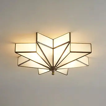 Star Brass Glass Ceiling Light - 19.5 In Black Large Flush Mount Fixture - Art Deco Mid Century Vintage Modern Moravian Lighting Light for Bedroom Dining Kitchen Foyer Farmhouse Living Room