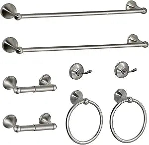 8 Pieces Bathroom Hardware Set Brushed Nickel Adjustable Expandable Towel Bars Towel Ring Wall Mount Toilet Paper Holder Towel Hooks Towel Racks Hand Towel Holder Bathroom Accessory Set