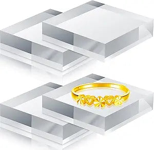 Kigeli 4 Pieces 4 x 4 x 1 Inches Acrylic Block for Display, Polished Cubes Clear Risers Display Stands, Square Acrylic Pedestal Stand for Jewelry, Bracelet, Ring Base Holder